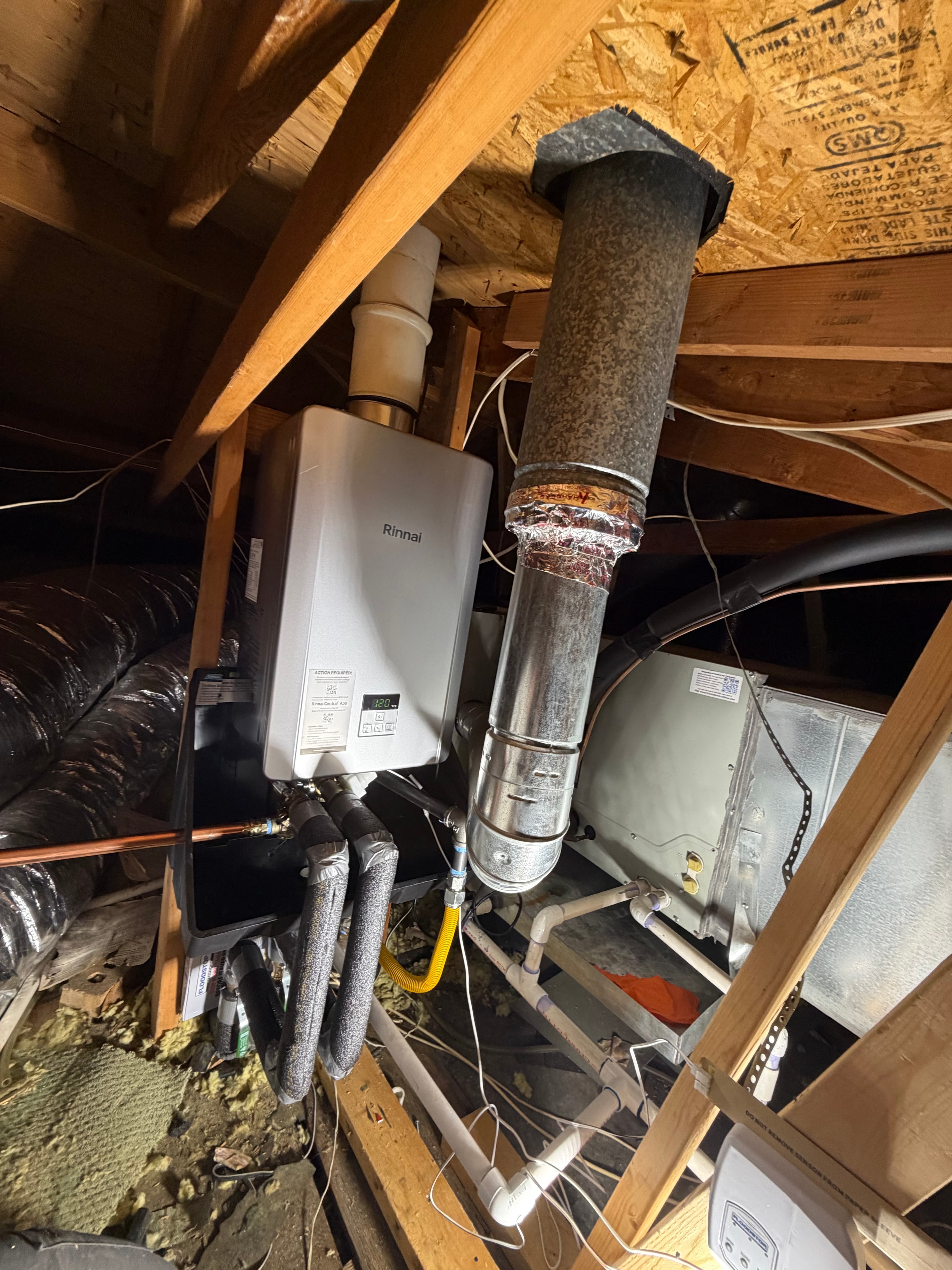 Rinnai tankless water heater in attic space